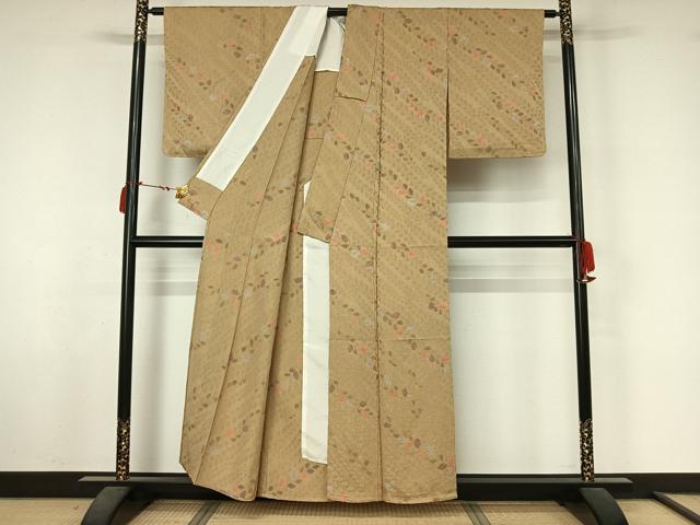 平和屋着物▽上質な小紋　単衣　草葉文　金彩　正絹　逸品　AABL6939jh
