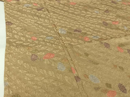 平和屋着物▽上質な小紋　単衣　草葉文　金彩　正絹　逸品　AABL6939jh