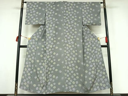 平和屋着物▽上質な小紋　単衣　草花文　正絹　逸品　AABL6940jh