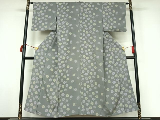 平和屋着物▽上質な小紋　単衣　草花文　正絹　逸品　AABL6940jh