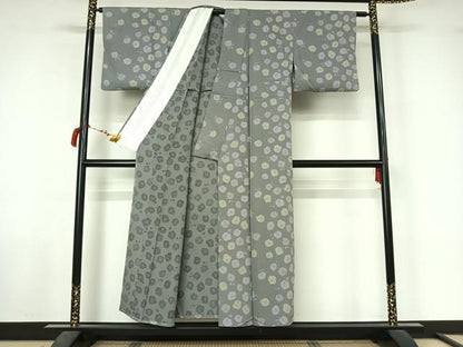平和屋着物▽上質な小紋　単衣　草花文　正絹　逸品　AABL6940jh