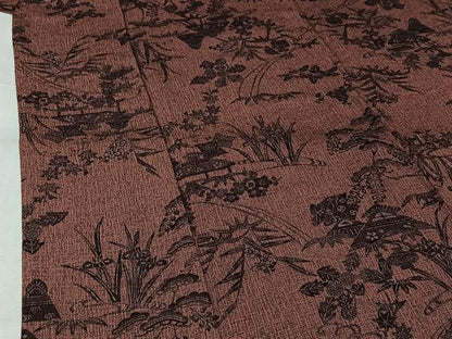平和屋着物▽上質な小紋　単衣　風景花文　鬼しぼ縮緬　正絹　逸品　AABL6943jh