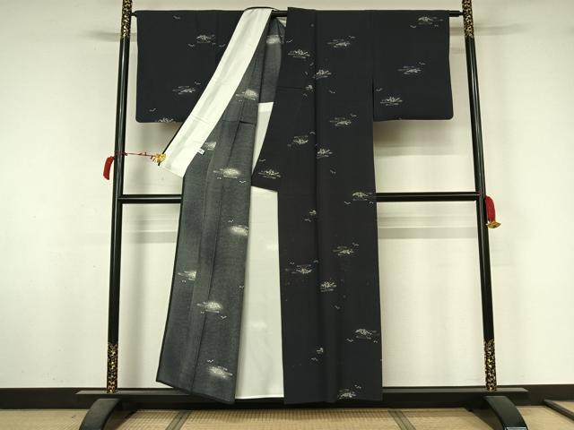 平和屋着物▽上質な小紋　単衣　南天文　正絹　逸品　AABL6944jh