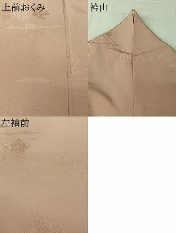 平和屋着物▽上質な色無地　単衣　風景地紋　肌色　正絹　逸品　AABL6946jh