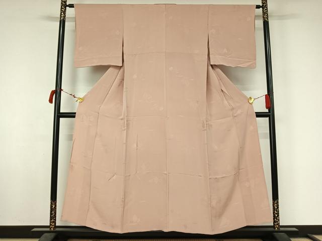 平和屋着物▽上質な色無地　単衣　風景地紋　肌色　正絹　逸品　AABL6946jh