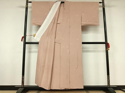 平和屋着物▽上質な色無地　単衣　風景地紋　肌色　正絹　逸品　AABL6946jh