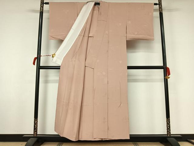 平和屋着物▽上質な色無地　単衣　風景地紋　肌色　正絹　逸品　AABL6946jh