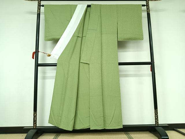 平和屋着物▽上質な色無地　単衣　花尽くし地紋　薄萌葱色　正絹　逸品　AABL6947jh