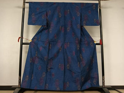 平和屋着物▽上質な紬　単衣　亀甲花文　正絹　逸品　未使用　AABL6948jh