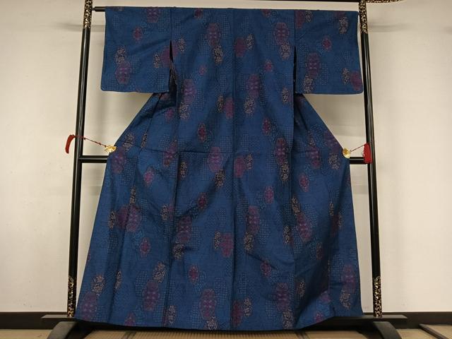 平和屋着物▽上質な紬　単衣　亀甲花文　正絹　逸品　未使用　AABL6948jh