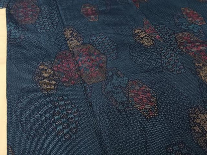 平和屋着物▽上質な紬　単衣　亀甲花文　正絹　逸品　未使用　AABL6948jh