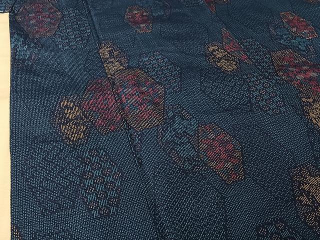 平和屋着物▽上質な紬　単衣　亀甲花文　正絹　逸品　未使用　AABL6948jh