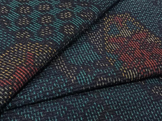 平和屋着物▽上質な紬　単衣　亀甲花文　正絹　逸品　未使用　AABL6948jh