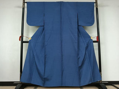 平和屋着物▽上質な紬　単衣　色無地　青藤色　正絹　逸品　AABL6952jh
