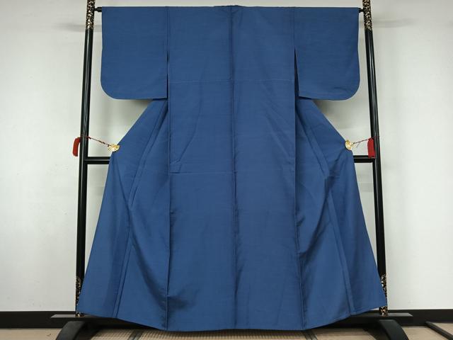 平和屋着物▽上質な紬　単衣　色無地　青藤色　正絹　逸品　AABL6952jh