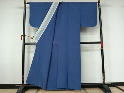 平和屋着物▽上質な紬　単衣　色無地　青藤色　正絹　逸品　AABL6952jh