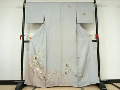平和屋着物▽訪問着　単衣　草花文　暈し染め　金彩　正絹　逸品　AABL6955jh