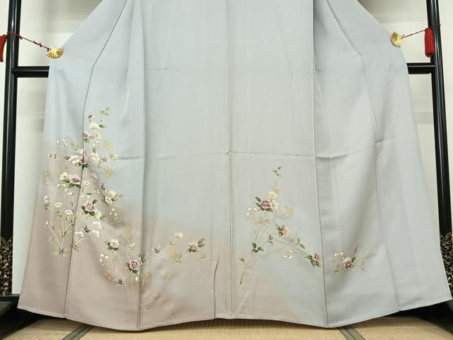 平和屋着物▽訪問着　単衣　草花文　暈し染め　金彩　正絹　逸品　AABL6955jh