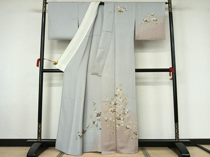 平和屋着物▽訪問着　単衣　草花文　暈し染め　金彩　正絹　逸品　AABL6955jh