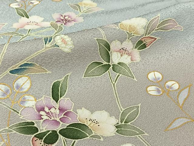 平和屋着物▽訪問着　単衣　草花文　暈し染め　金彩　正絹　逸品　AABL6955jh
