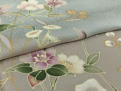平和屋着物▽訪問着　単衣　草花文　暈し染め　金彩　正絹　逸品　AABL6955jh
