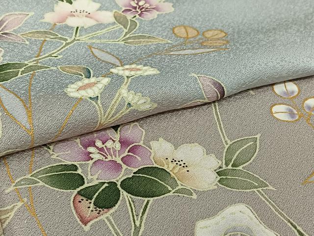 平和屋着物▽訪問着　単衣　草花文　暈し染め　金彩　正絹　逸品　AABL6955jh