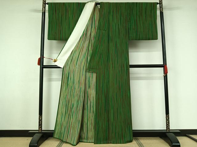 平和屋着物▽上質な小紋　単衣　縞　正絹　逸品　AABL6956jh