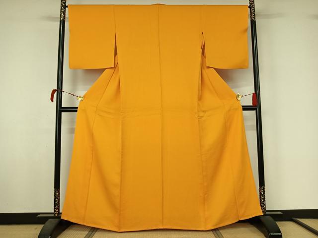 平和屋着物▽上質な色無地　単衣　金茶色　正絹　逸品　AABL6957jh