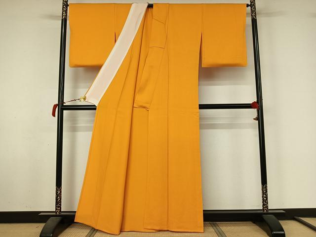 平和屋着物▽上質な色無地　単衣　金茶色　正絹　逸品　AABL6957jh