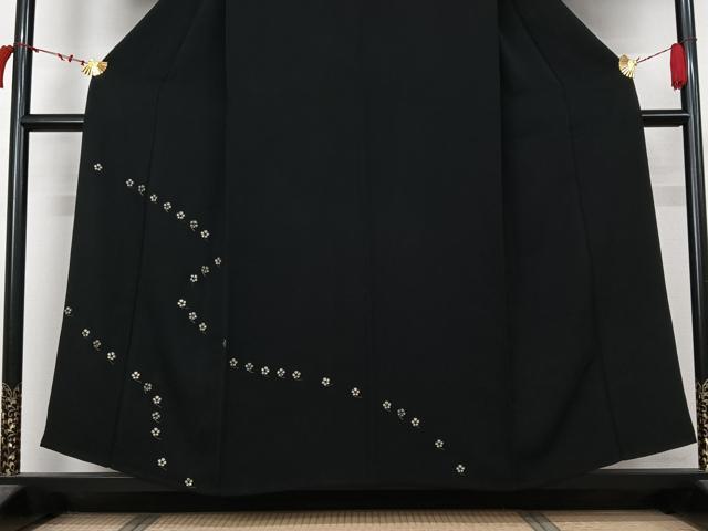 平和屋着物▽訪問着　単衣　竹屋町刺繍　舞花文　黒地　金銀彩　金糸　鈴乃屋扱い　正絹　逸品　AABL6958jh