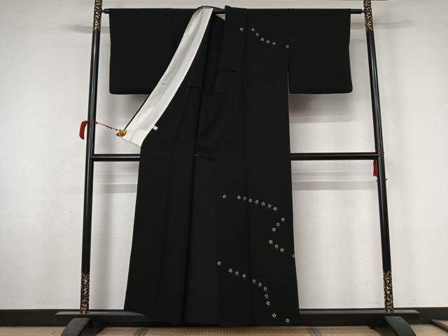 平和屋着物▽訪問着　単衣　竹屋町刺繍　舞花文　黒地　金銀彩　金糸　鈴乃屋扱い　正絹　逸品　AABL6958jh