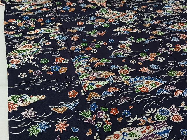 平和屋着物▽上質な小紋　単衣　型染め　風景花文　正絹　逸品　AABL6959jh