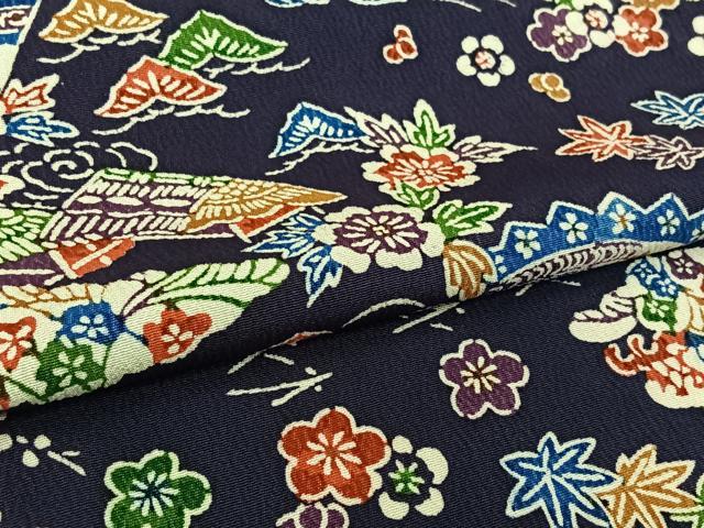 平和屋着物▽上質な小紋　単衣　型染め　風景花文　正絹　逸品　AABL6959jh