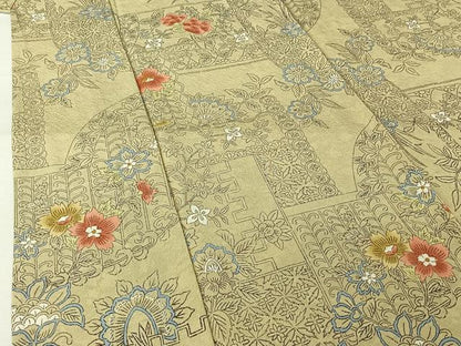 平和屋着物▽上質な小紋　単衣　更紗花文　正絹　逸品　AABL6960jh