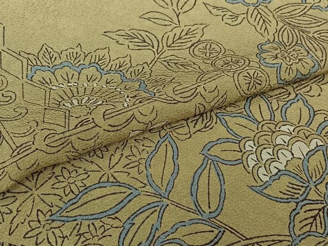 平和屋着物▽上質な小紋　単衣　更紗花文　正絹　逸品　AABL6960jh