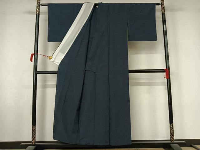 平和屋着物▽お召　単衣　十字絣　正絹　逸品　AABL6963jh