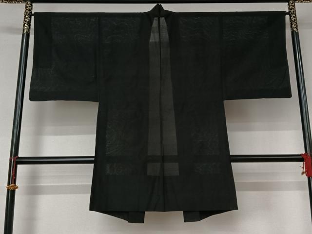 平和屋着物▽男性　長羽織　スリーシーズン　春夏秋　塵除け　黒地　正絹　逸品　AABL6964jh