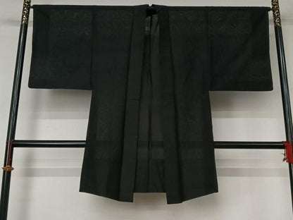 平和屋着物▽男性　長羽織　スリーシーズン　春夏秋　塵除け　黒地　正絹　逸品　AABL6964jh