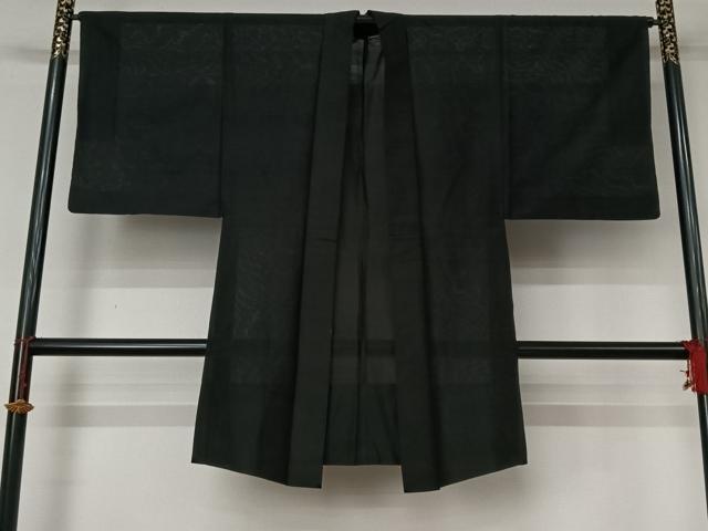 平和屋着物▽男性　長羽織　スリーシーズン　春夏秋　塵除け　黒地　正絹　逸品　AABL6964jh