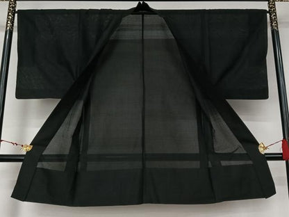 平和屋着物▽男性　長羽織　スリーシーズン　春夏秋　塵除け　黒地　正絹　逸品　AABL6964jh