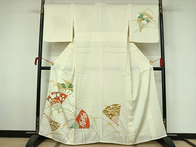 平和屋着物▽訪問着　単衣　扇面花松文　洗える着物　AABL6965jh