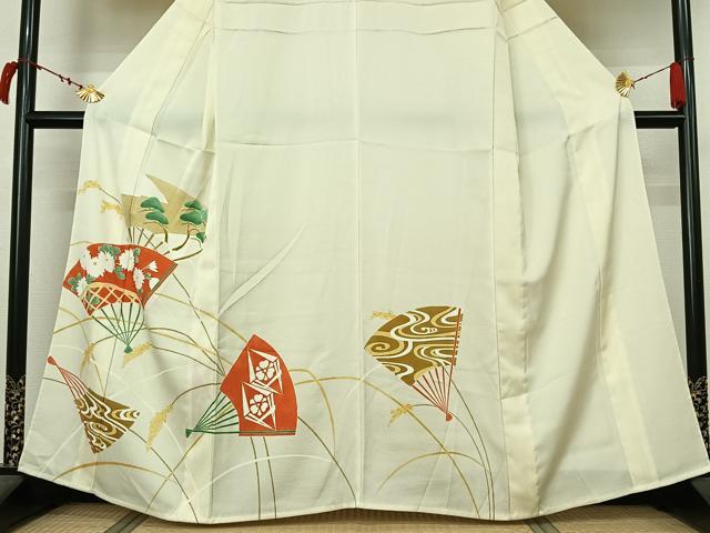 平和屋着物▽訪問着　単衣　扇面花松文　洗える着物　AABL6965jh