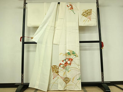平和屋着物▽訪問着　単衣　扇面花松文　洗える着物　AABL6965jh
