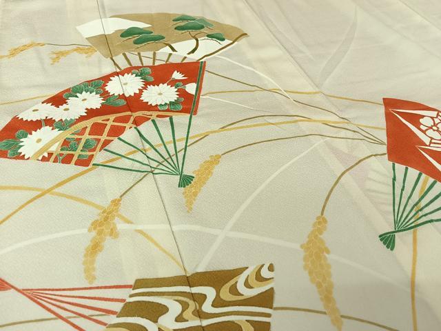 平和屋着物▽訪問着　単衣　扇面花松文　洗える着物　AABL6965jh