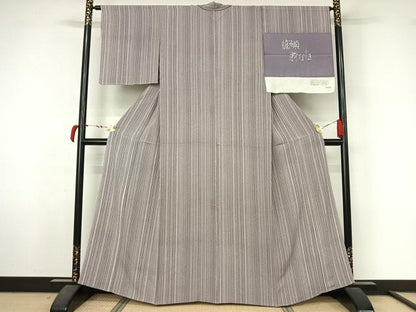 平和屋着物▽上質な小紋　単衣　粋なしま　反端付き　正絹　逸品　AABL6967jh