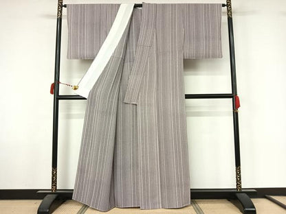 平和屋着物▽上質な小紋　単衣　粋なしま　反端付き　正絹　逸品　AABL6967jh