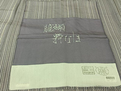 平和屋着物▽上質な小紋　単衣　粋なしま　反端付き　正絹　逸品　AABL6967jh
