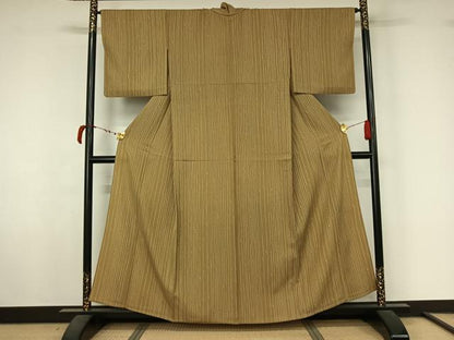 平和屋着物▽上質な小紋　単衣　縞　正絹　逸品　AABL6968jh