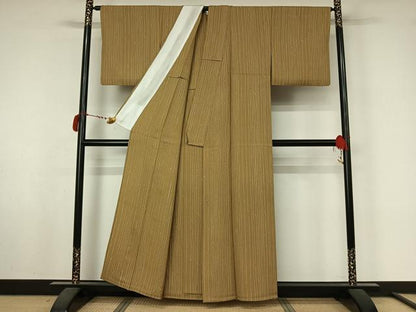 平和屋着物▽上質な小紋　単衣　縞　正絹　逸品　AABL6968jh
