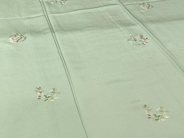 平和屋着物▽訪問着　単衣　総刺繍　雪輪花蝶文　金糸　正絹　逸品　AABL6969jh